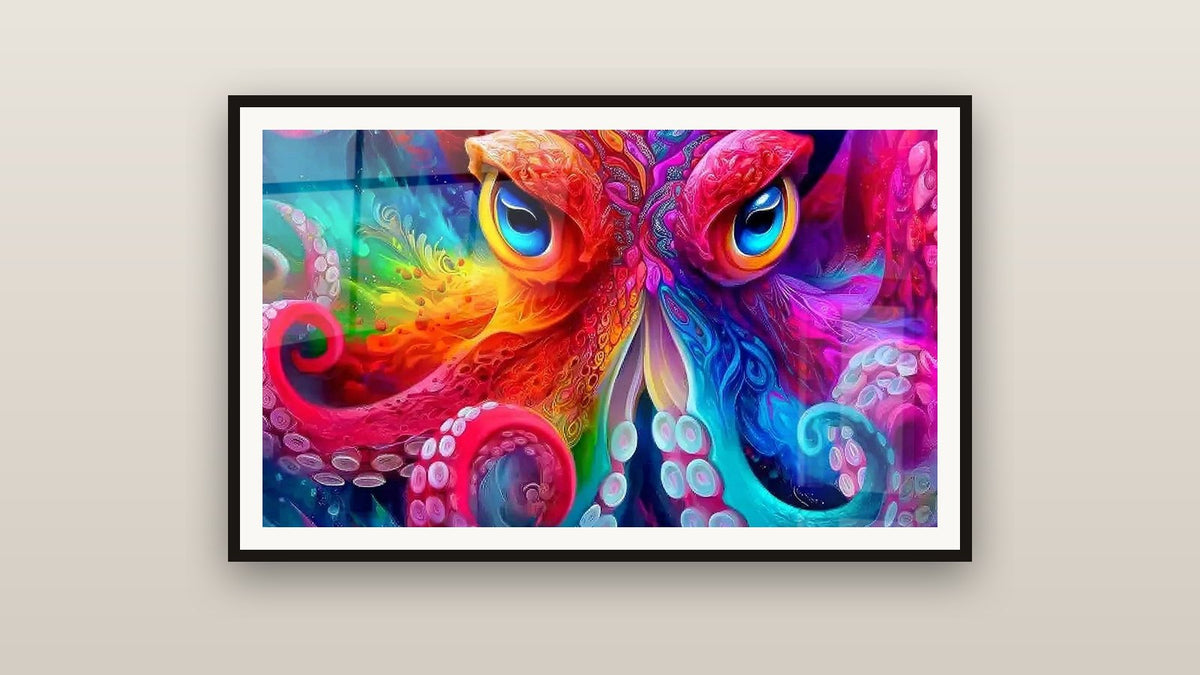 Tableau encadré sur un mur : Pieuvre Psychédélique