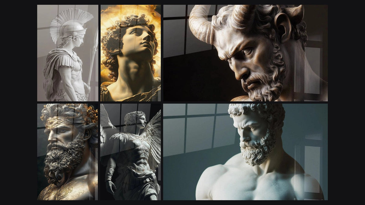 Mosaïque de six tableaux, dont Athena N°1, Apollon N°2 et Zeus N°1