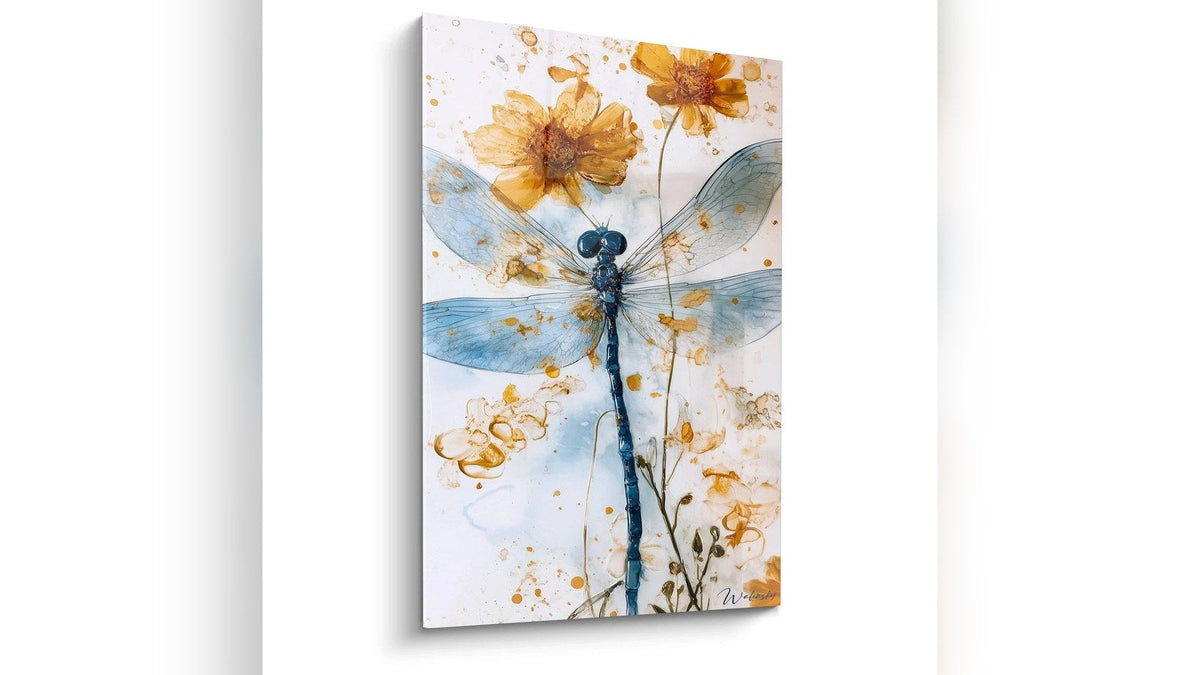 Tableau encadré sur un mur : Libellule N°2