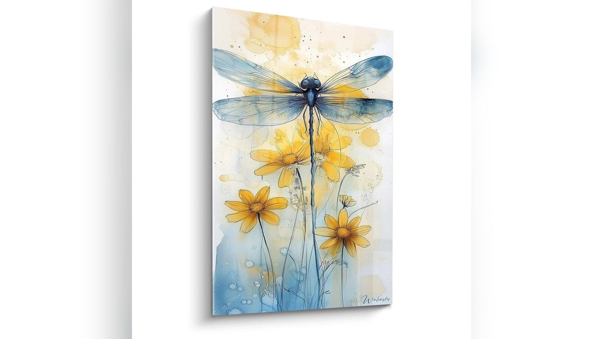 Tableau encadré sur un mur : Libellule N°3