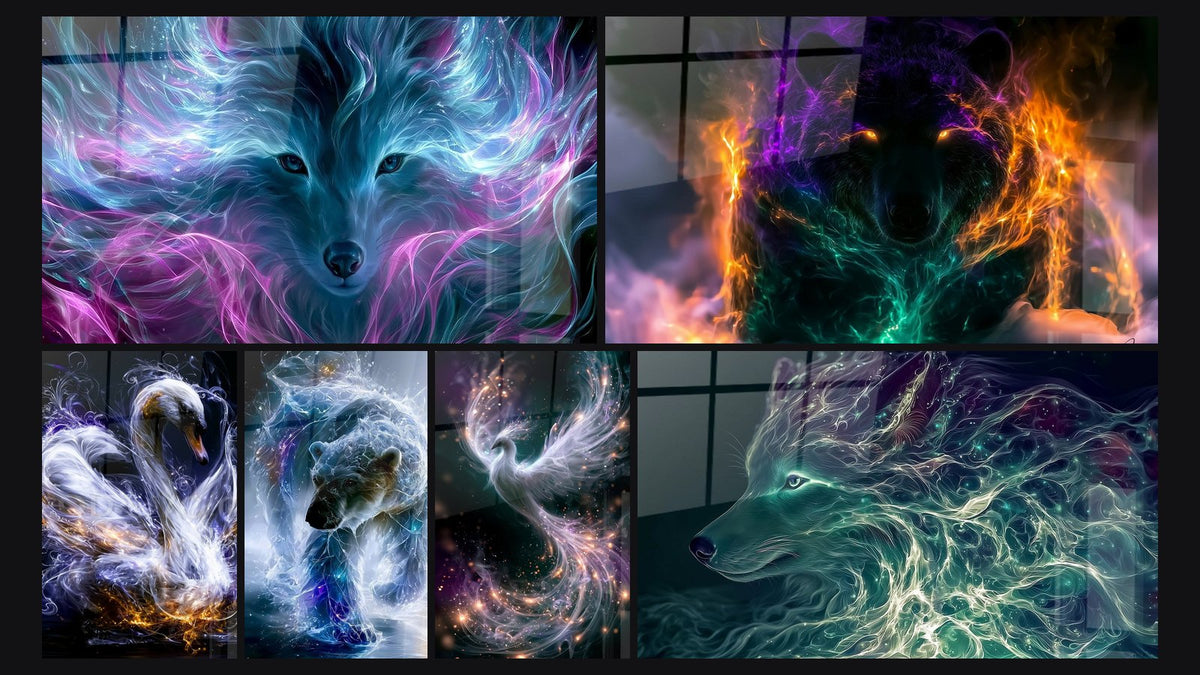 Mosaik aus sechs Gemälden, darunter Leinwand Eisbär Blau und Weiß Translucent
