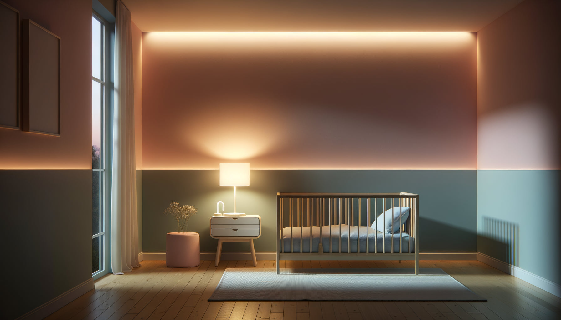 Tableau lumineux LED diffusant une lumière douce sur mur de chambre d'enfant moderne la nuit