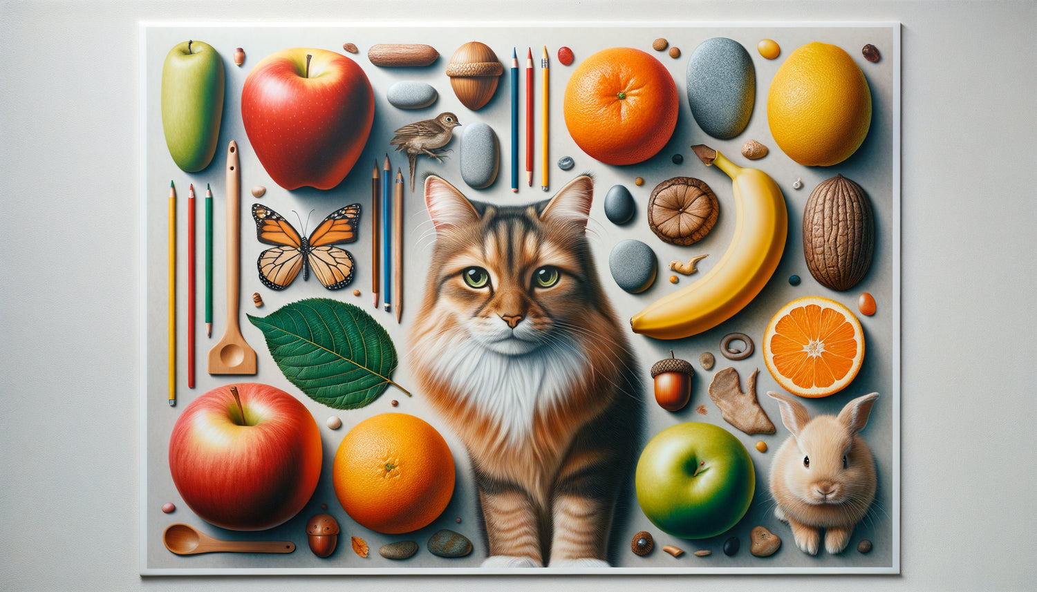 Tableau pédagogique Montessori avec photographies réalistes d'objets, animaux et éléments naturels pour enfants 0-6 ans