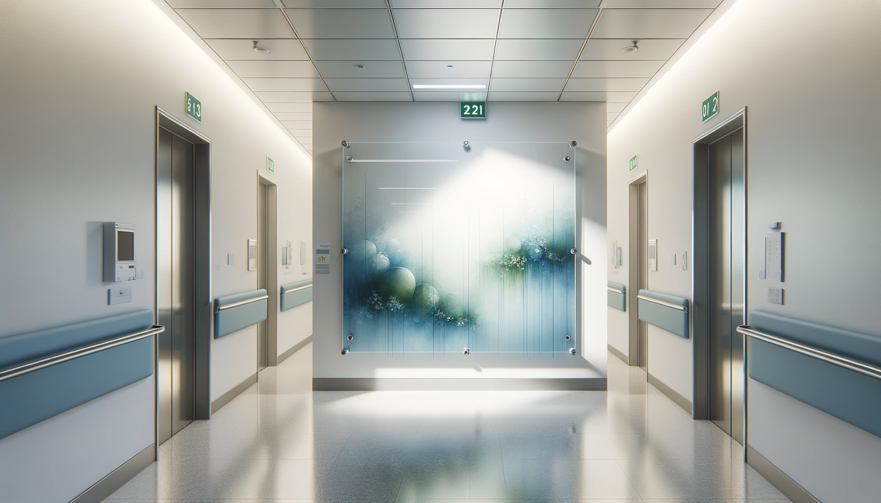 Tableau mural à surface non poreuse et lisse installé dans environnement sanitaire moderne, design hygiénique conforme aux normes hospitalières
