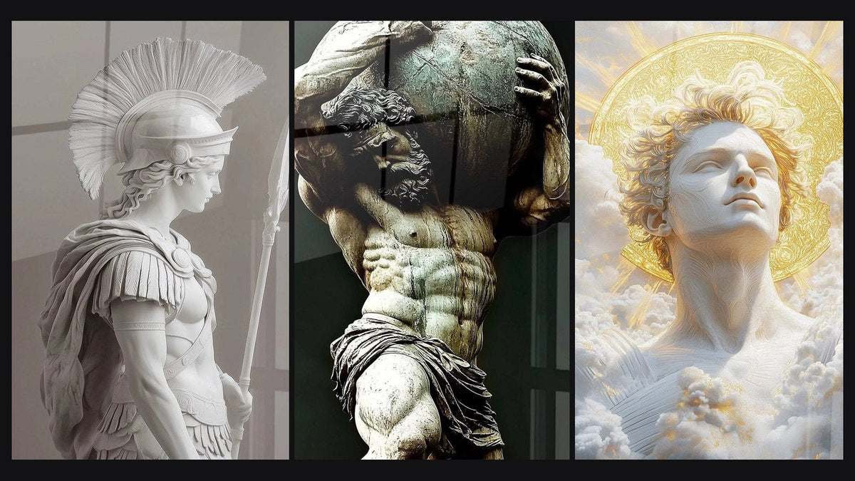 Mosaïque de trois tableaux : Athena N°1, Atlas N°1 et Apollon N°1