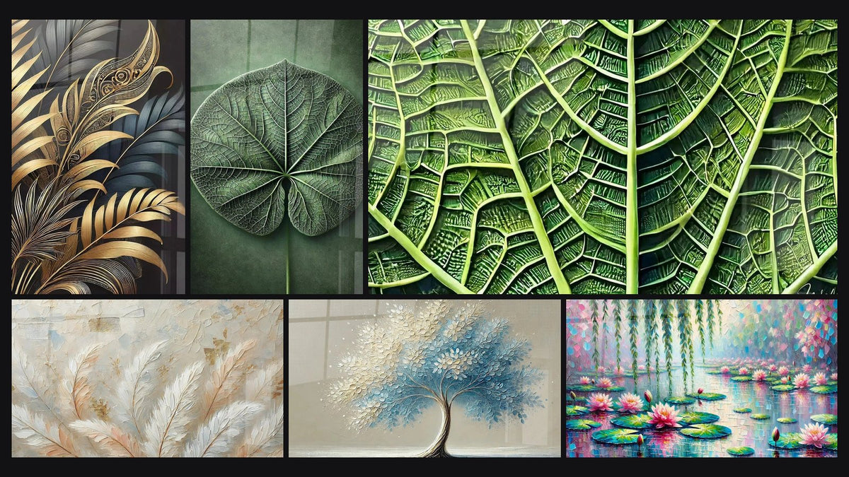 Mosaïque de six tableaux, dont Raffinement Végétal, Douceur Aérienne et Souffle d'Éther