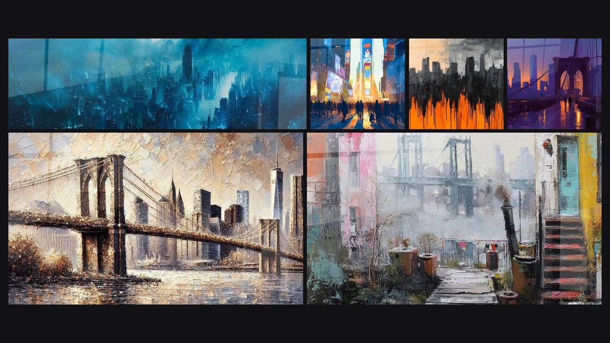 Mosaïque de six tableaux, dont Ville futuriste, Times Square urbain et Cityscape Lumières sauvages