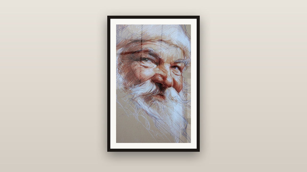 Tableau encadré sur un mur : Homme Père des neiges bienveillant