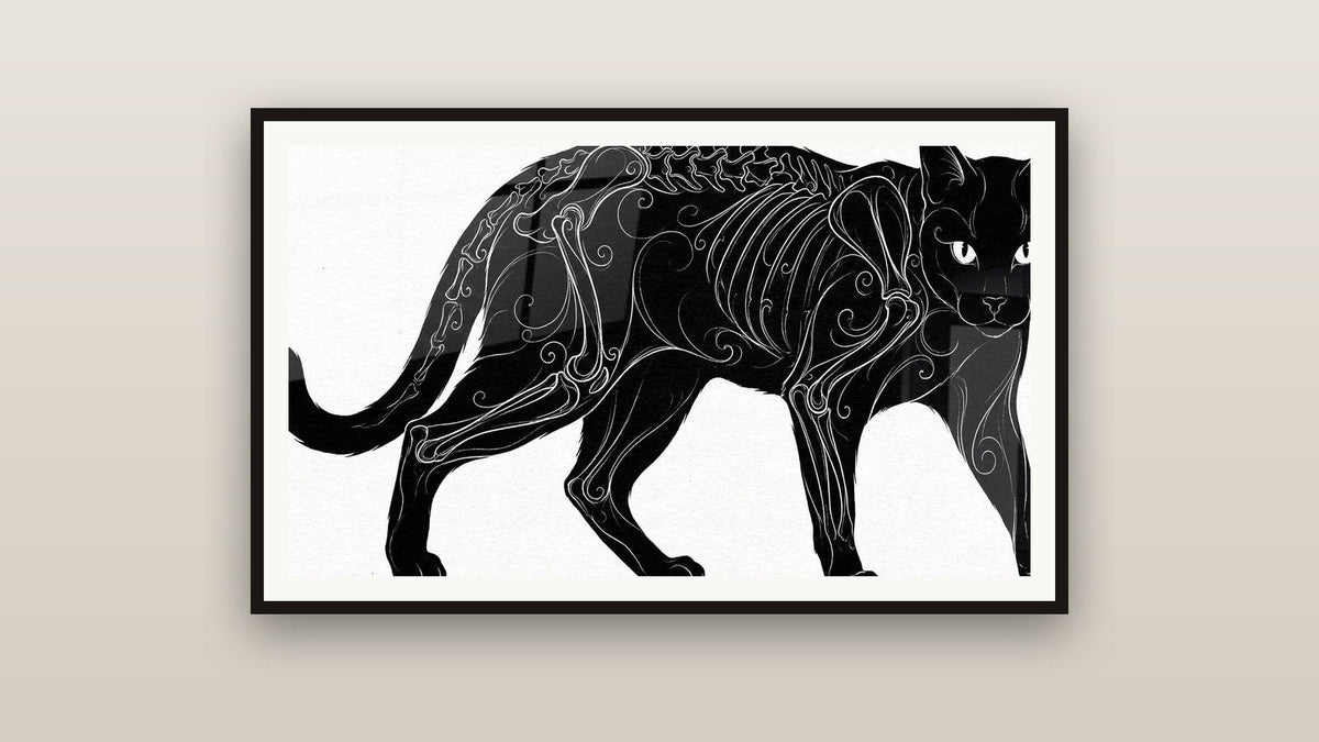 Tableau encadré sur un mur : Chat Noir Ornements Décoratifs