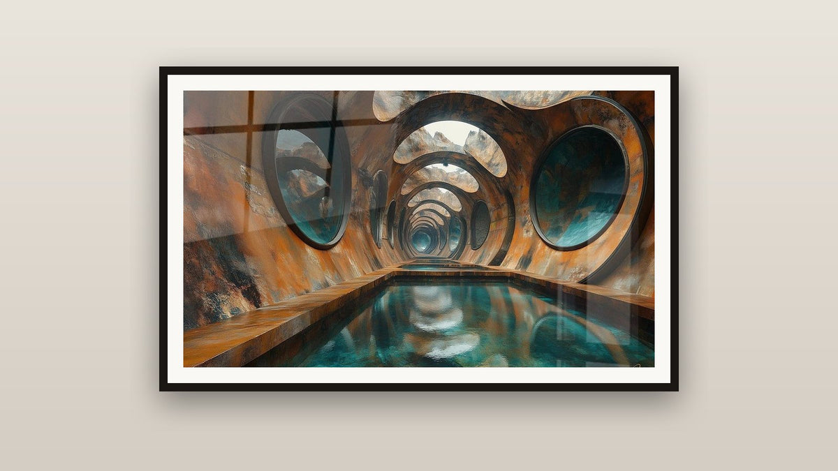 Tableau encadré sur un mur : Abîme Lumineux Oxydé