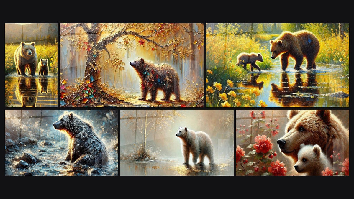 Mosaïque de six tableaux, dont Lumière d'Été, Dans les Courants et L'Âme du Bois