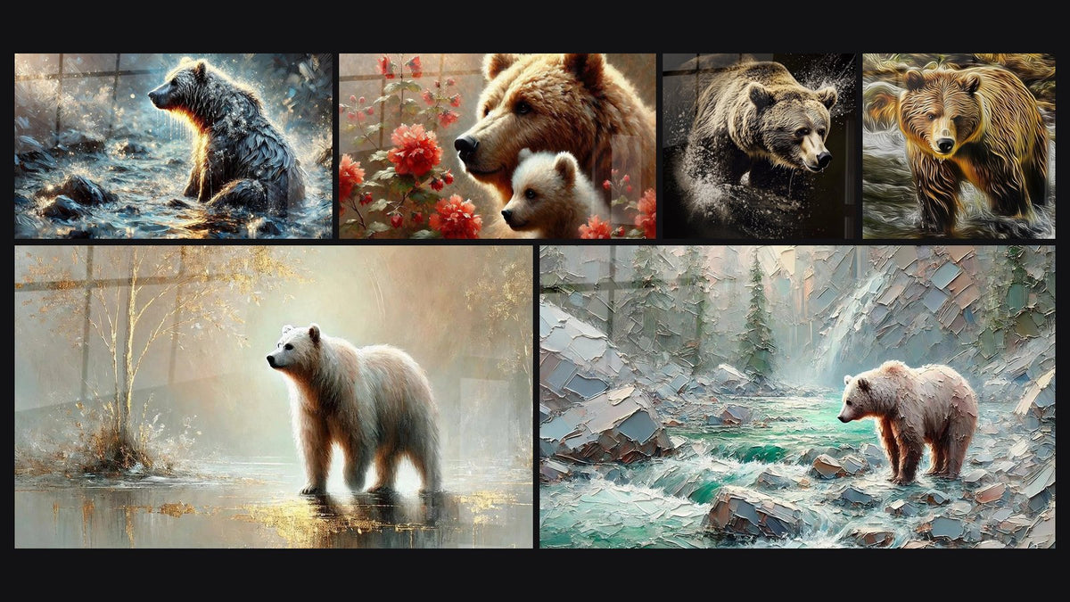 Mosaico di sei quadri, tra cui Nelle Correnti, Dolce Rifugio e L'Anima del Legno