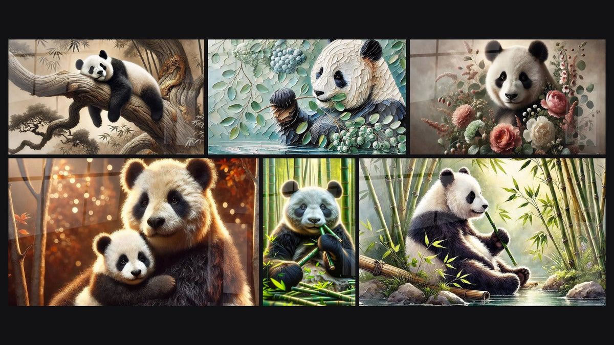 Mosaïque de six tableaux, dont Tranquillité dans la Forêt, Moments Précieux et Reflet de Sérénité