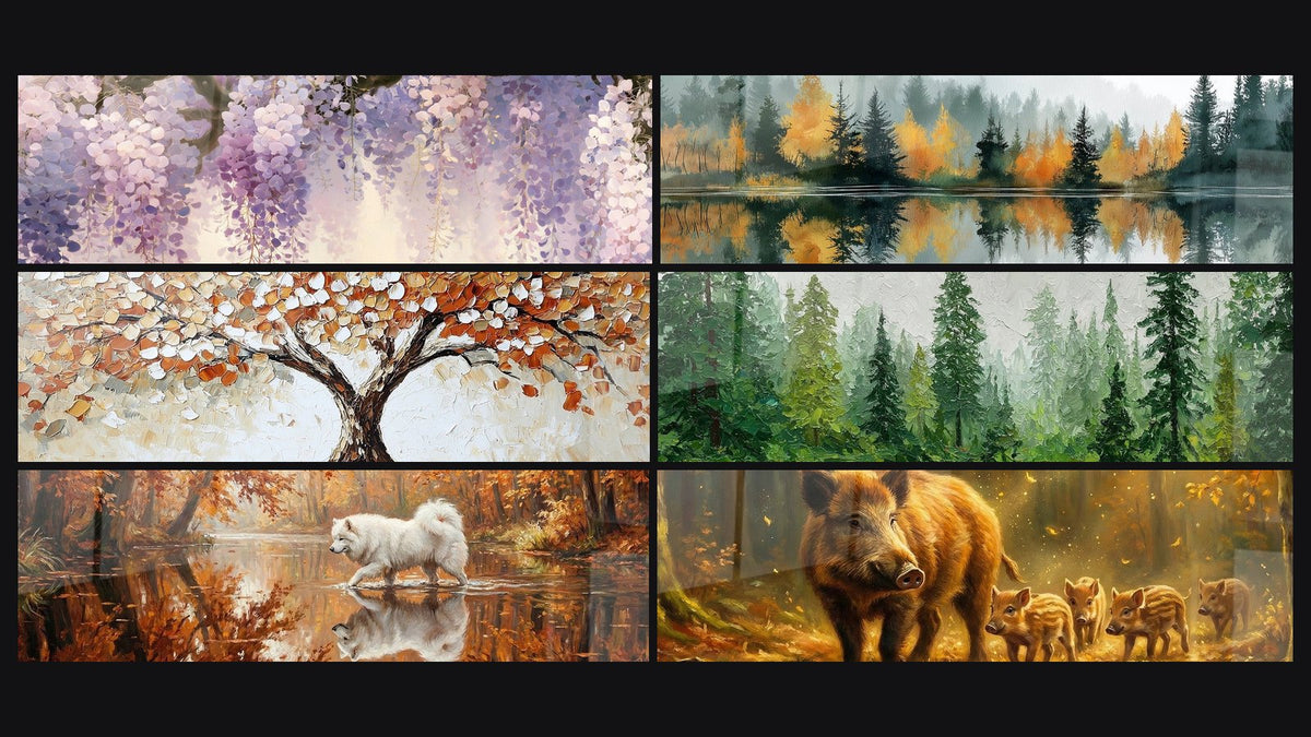 Mosaïque de six tableaux, dont Forêt Automnale Vosges