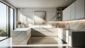 Tableau panoramique ultra-plat format 150x30cm au-dessus d'une crédence de cuisine moderne