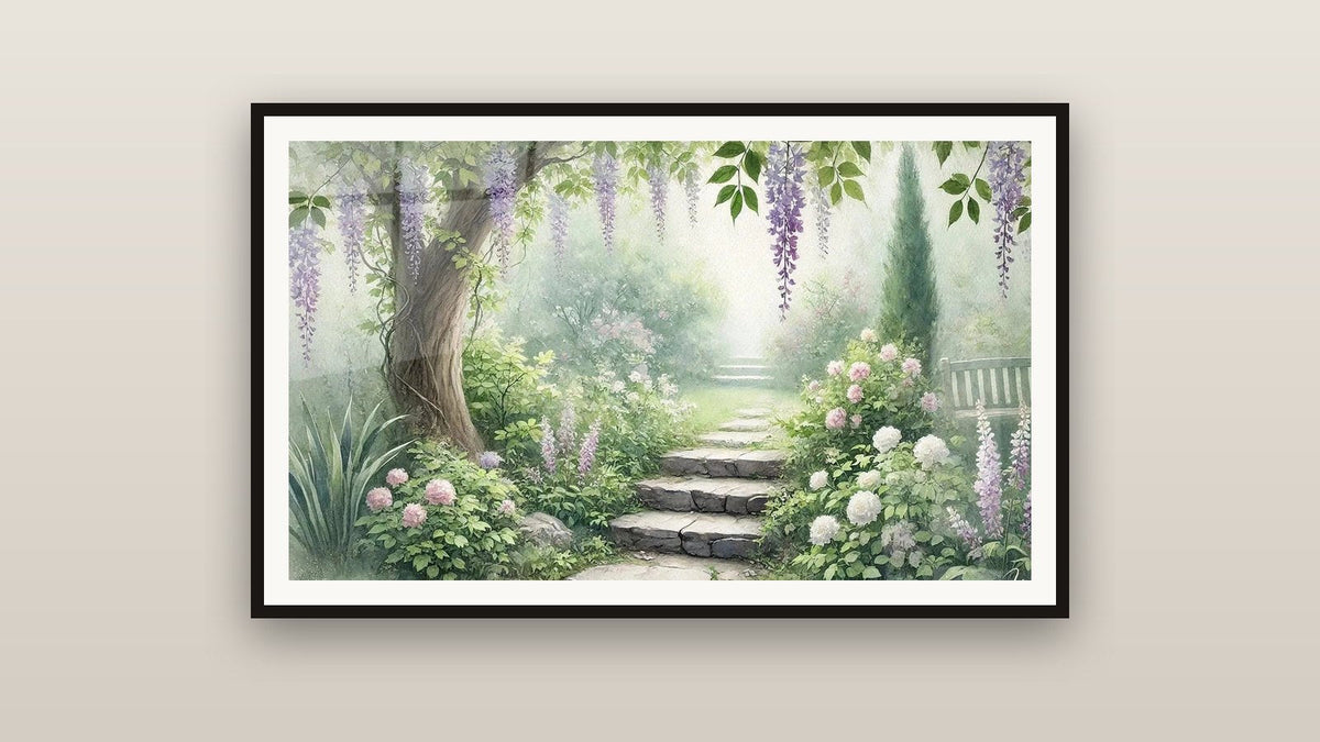 Tableau encadré sur un mur : Chemin de Féerie