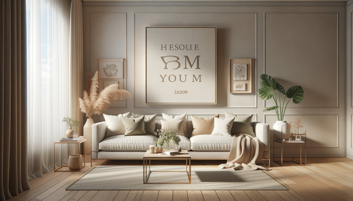 Intérieur contemporain avec tableau personnalisé prénom intégré harmonieusement dans décoration minimaliste scandinave