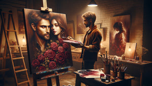 Portrait personnalisé de couple en peinture à l'huile, style romantique contemporain, œuvre sur-mesure pour Saint-Valentin