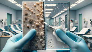 Comparaison hygiénique entre tableau sur toile poreuse et plexiglas médical lisse en cabinet moderne