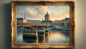 Peinture impressionniste du Pont des Arts à Paris avec technique aux coups de pinceau visibles et atmosphère poétique parisienne
