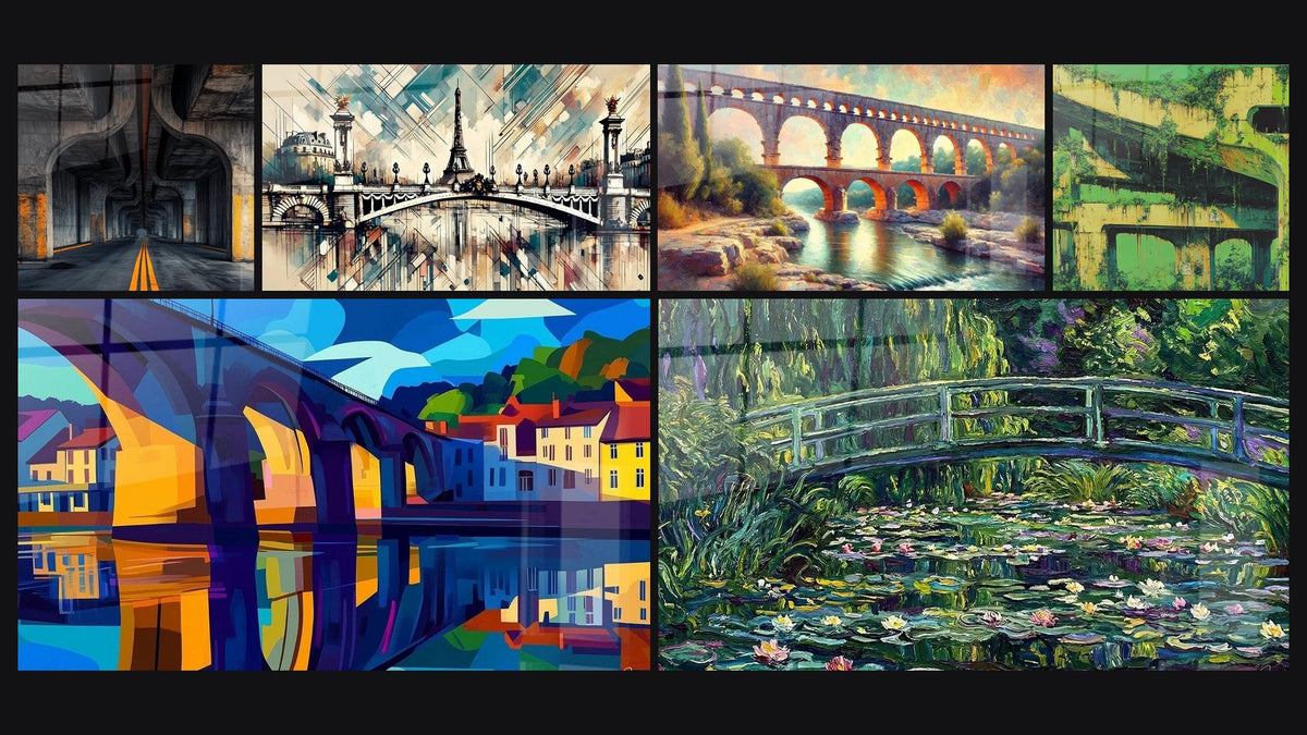 Mosaïque de six tableaux, dont Pont Urbain Moderne, Pont Alexandre III N°2 et Pont Du Gard N°1