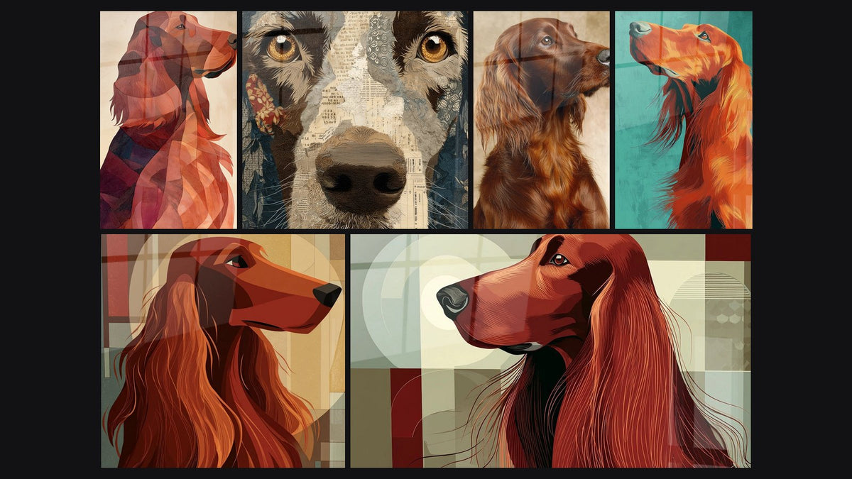 Mosaïque de six tableaux, dont Chien de Profil aux Nuances Orangées