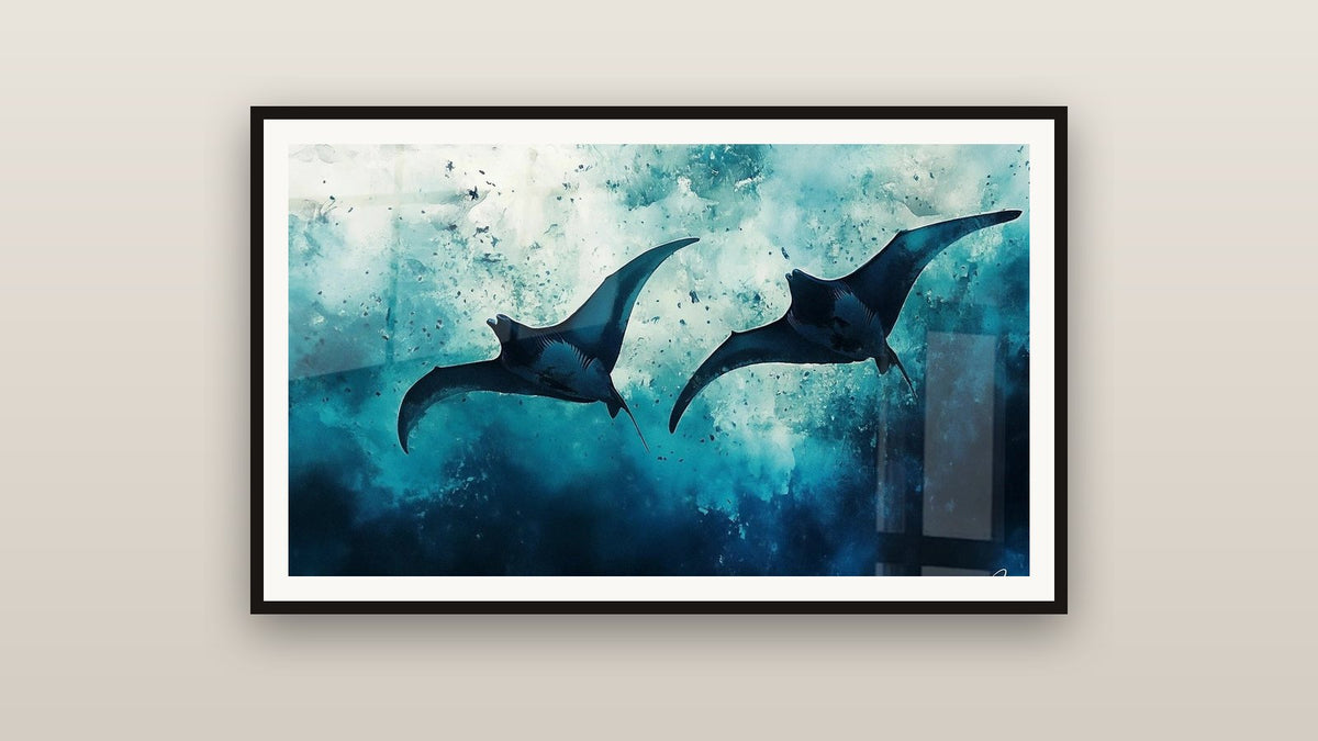 Tableau encadré sur un mur : Raie manta N°1