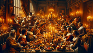 Peinture de style baroque flamand du 17ème siècle représentant un repas convivial avec diners joyeux partageant autour d'une table
