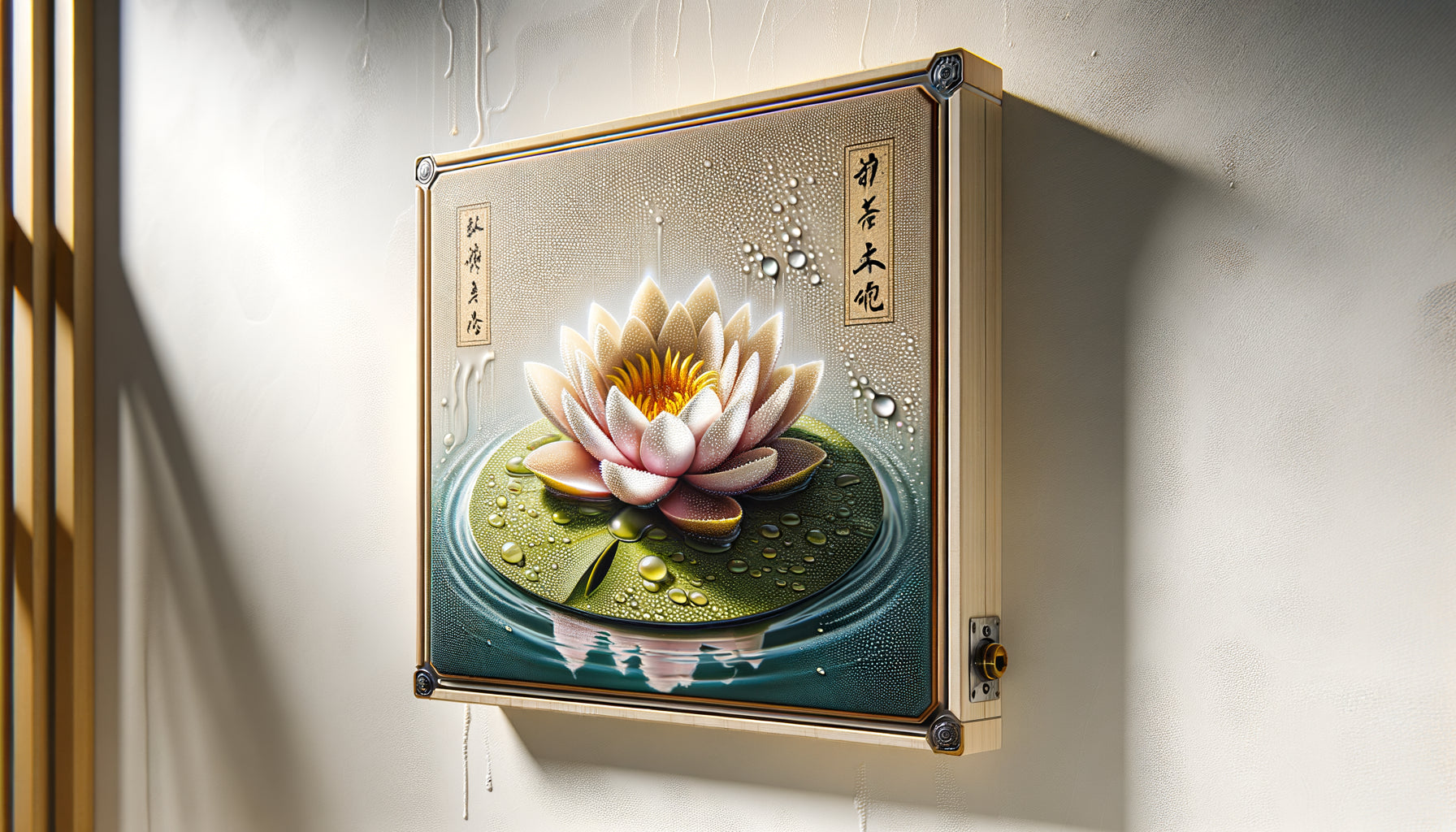 Tableau résistant à l'humidité dans studio de yoga chaud avec condensation visible et protection contre l'humidité extrême