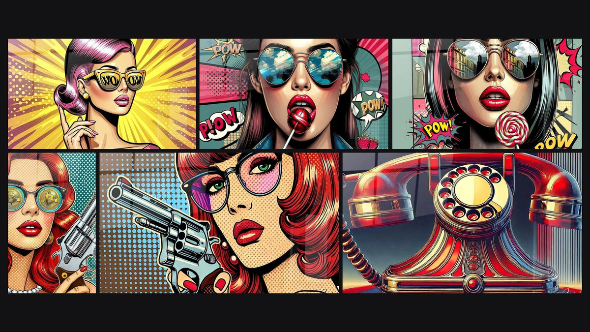 Mosaico de seis cuadros, entre ellos Efecto Wow, Fatal y Mirada Revolver