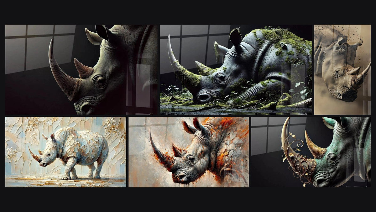 Mosaïque de six tableaux, dont Puissance à l’Aube, Le Dernier Colosse et Gardien de la Terre