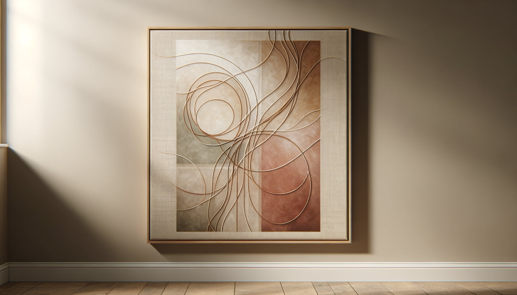 Tableau de Saint-Valentin aux tons subtils rose et terracotta dans intérieur contemporain minimaliste et intemporel