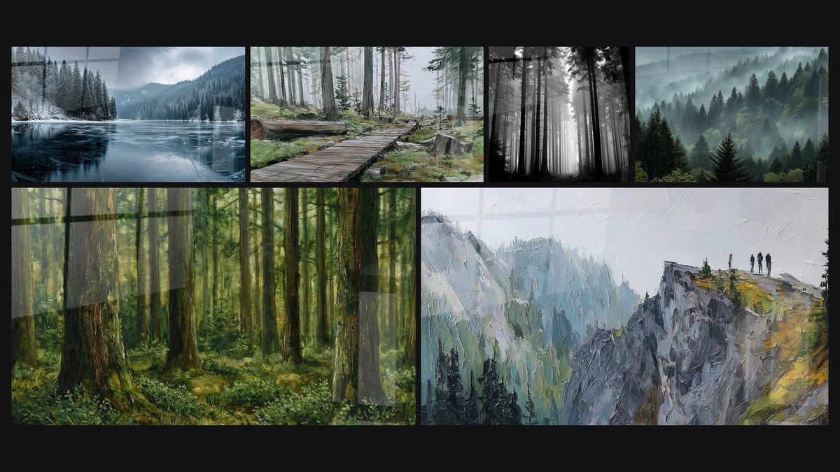 Mosaic of six paintings, including Vosges Forest, Coniferous Forest and Vosges Mountain