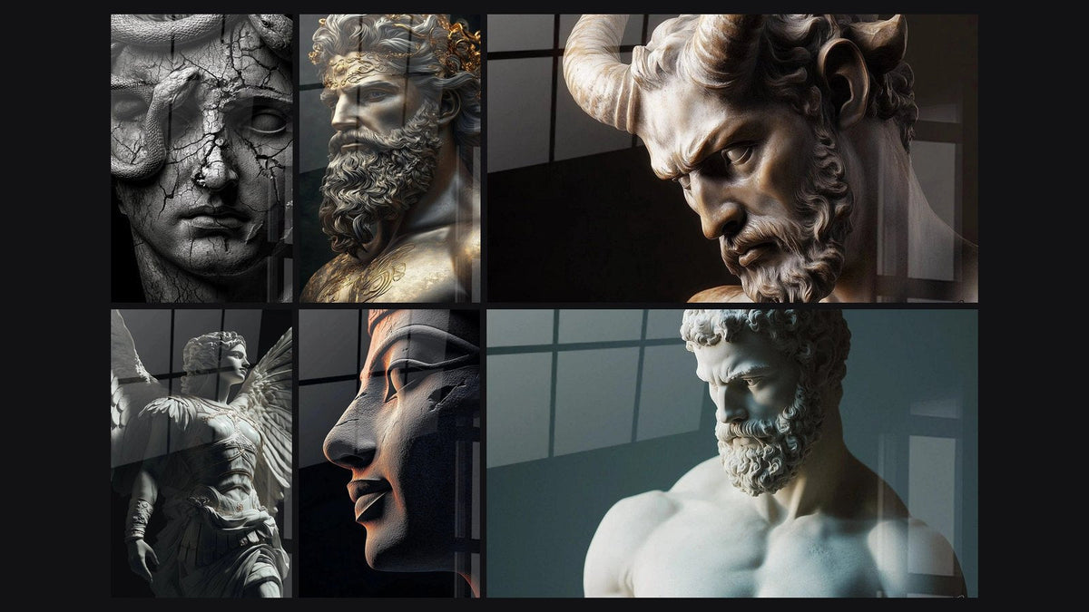 Mosaïque de six tableaux, dont Meduse Serpents, Zeus N°1 et Valkyrie N°1
