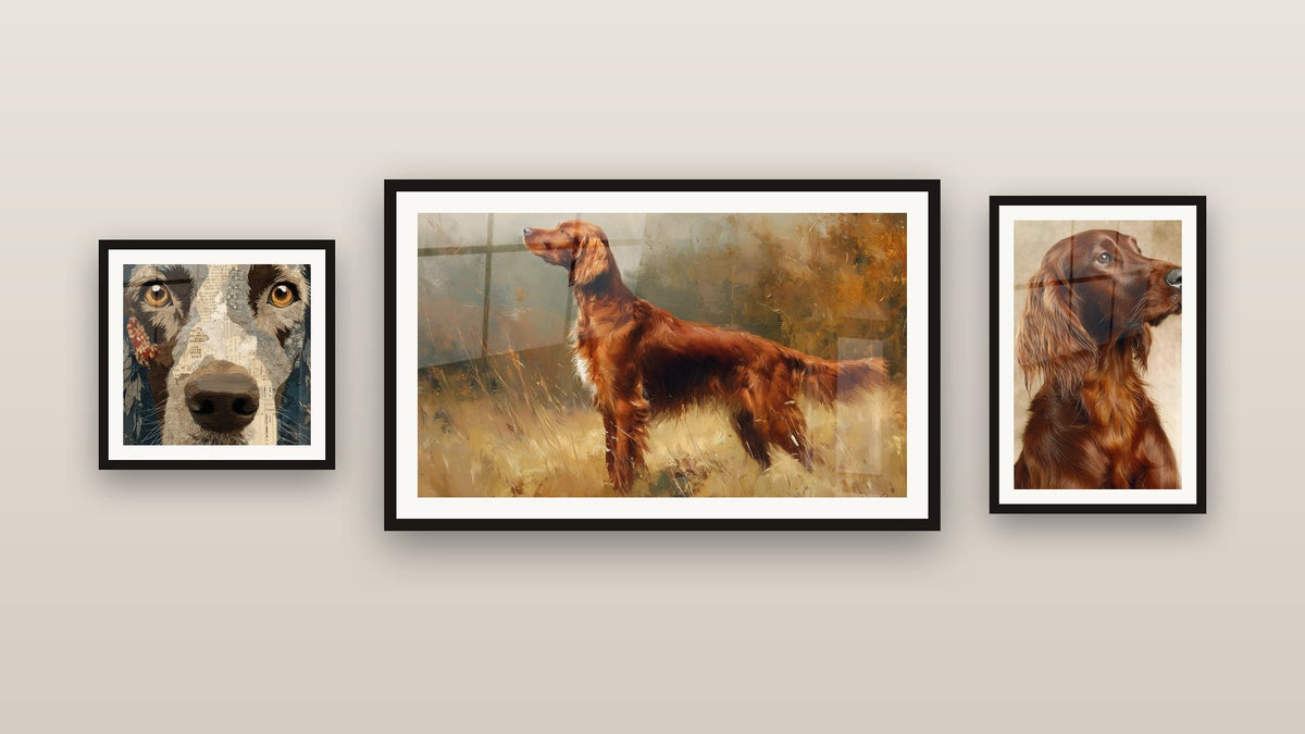 Mur de galerie avec trois tableaux encadrés