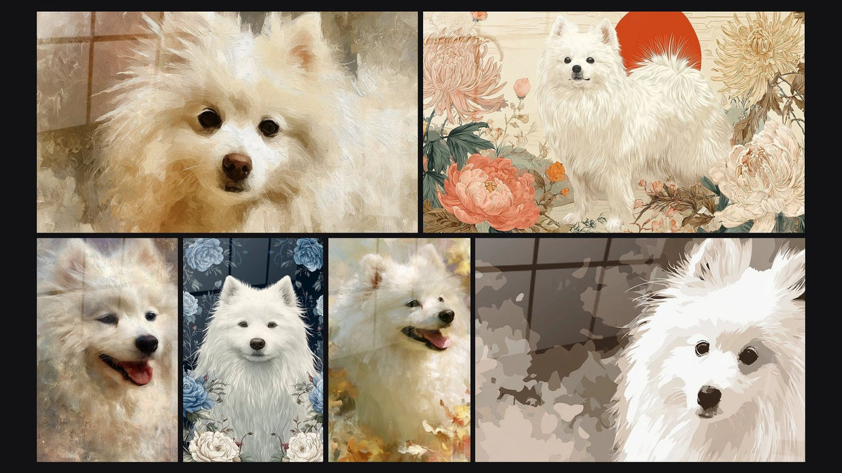 Mosaïque de six tableaux, dont Portrait Fluide aux Tons Crème et Dorés et Portrait Lumineux aux Tons Beiges et Crème