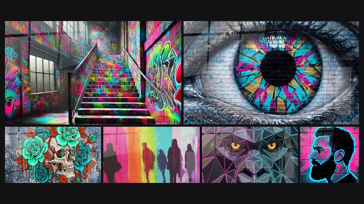 Mozaïek van zes schilderijen, waaronder Chromatic Passers-by