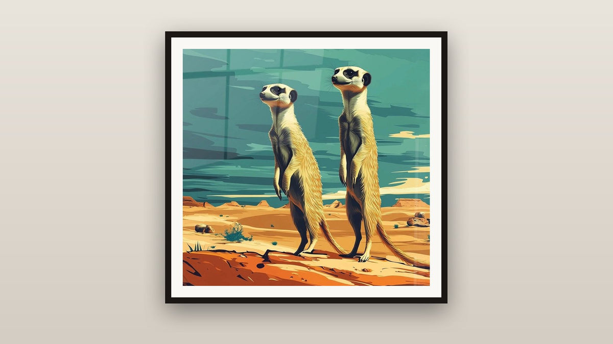 Tableau encadré sur un mur : Suricates Âmes du Kalahari