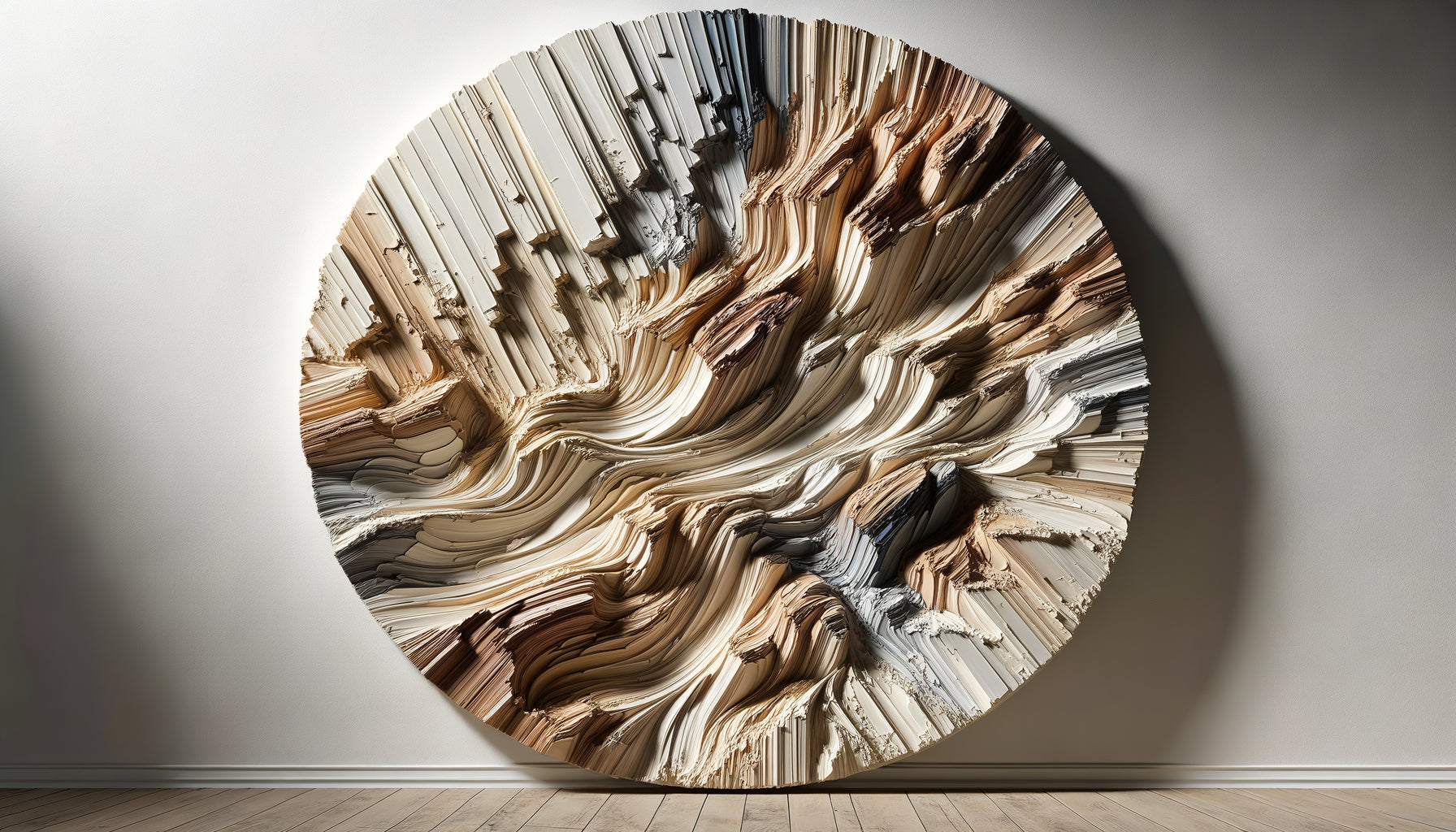 Peinture abstraite contemporaine avec empâtement épais créant des reliefs sculptés jouant avec la lumière naturelle