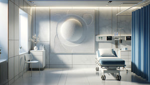 Tableau texturé en relief aux finitions antimicrobiennes installé dans un environnement médical aux normes d'hygiène strictes