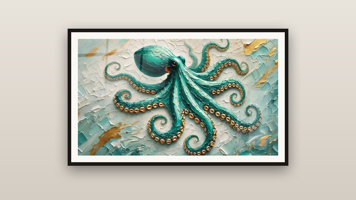 Tableau encadré sur un mur : Émeraude des Abysses