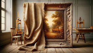 Comparaison rapprochée entre tableau vintage sur toile textile et sur panneau rigide en bois, détails de texture et support