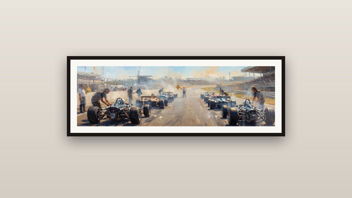 Tableau encadré sur un mur : Paddock F1 Vintage