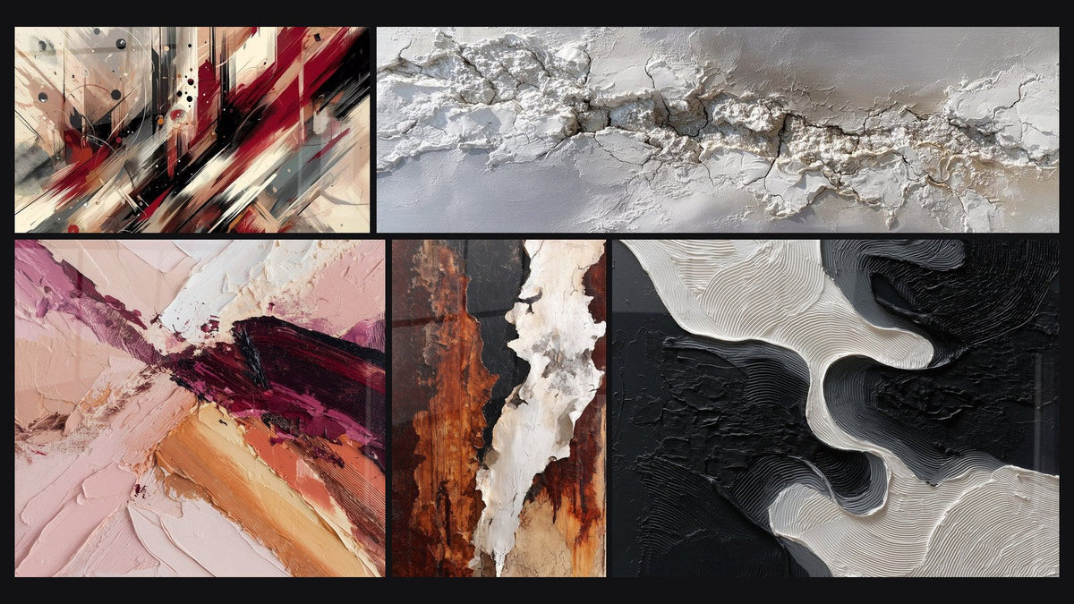 Mosaïque de cinq tableaux, dont Turbulence Artistique