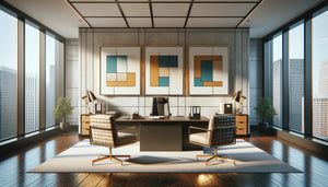 Comparaison visuelle entre tableau encadré sous verre et toile nue dans un bureau professionnel moderne