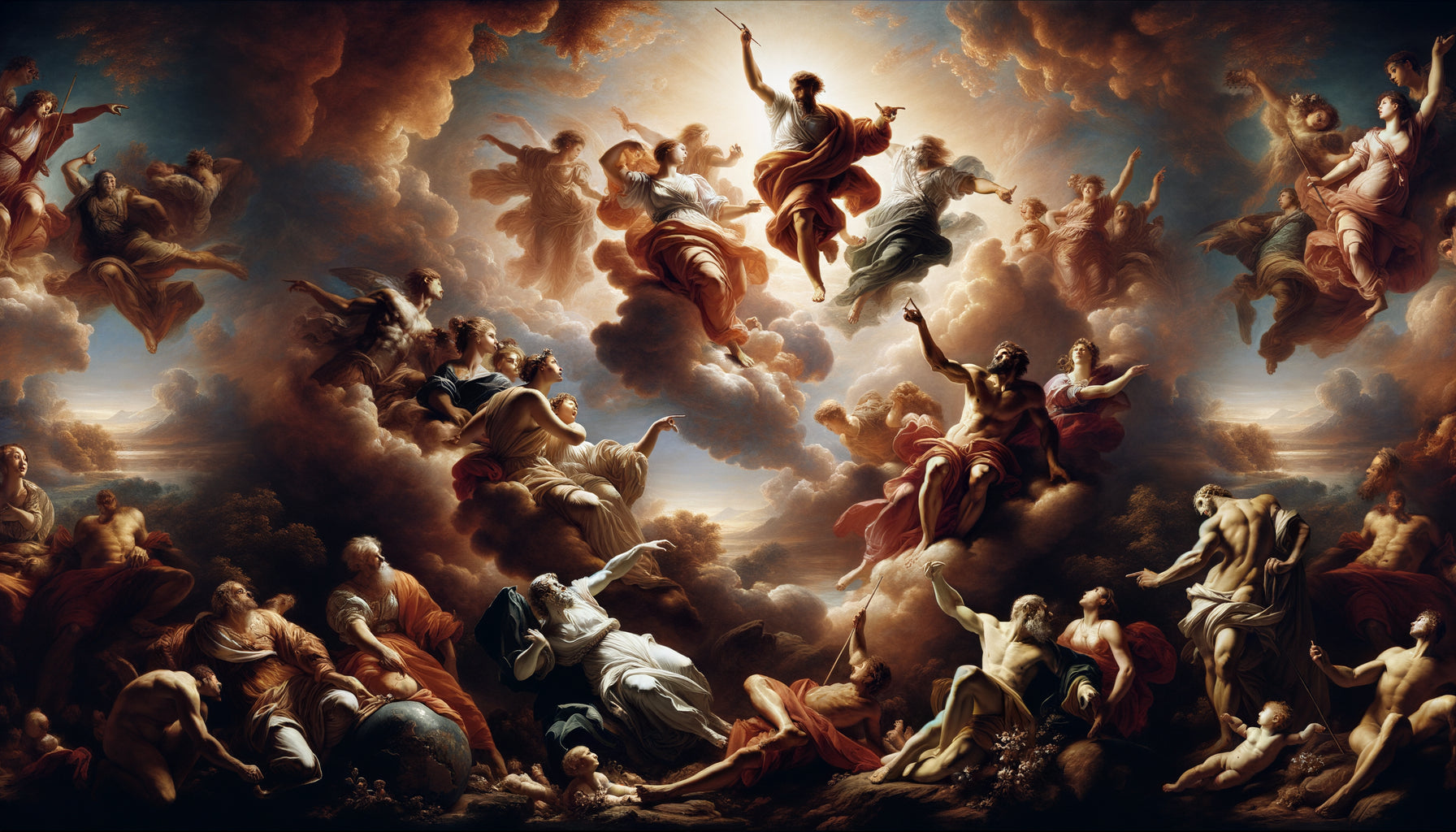 Détail d'une peinture mythologique Renaissance dans le style de Titien et Rubens avec couleurs vénitiennes riches