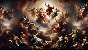 Détail d'une peinture mythologique Renaissance dans le style de Titien et Rubens avec couleurs vénitiennes riches