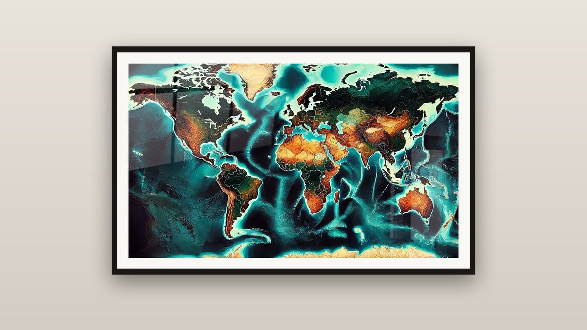 Quadro incorniciato su una parete: Mappa del Mondo N°1