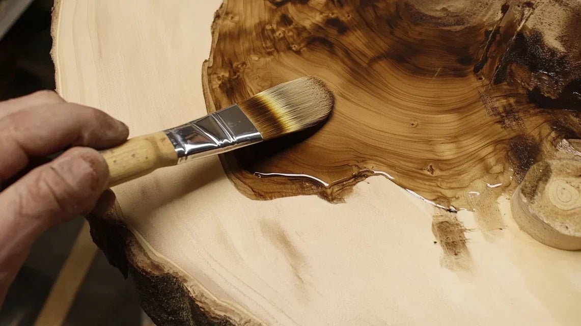 Démonstration des différentes techniques de finition pour sublimer vos cadres en bois massif avec échantillons comparatifs de vernis, huiles et peintures naturelles appliqués sur diverses essences.