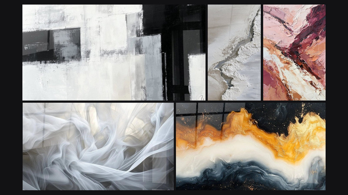 Mosaic of five paintings, including Veils of Light and Eternal Golden Tide